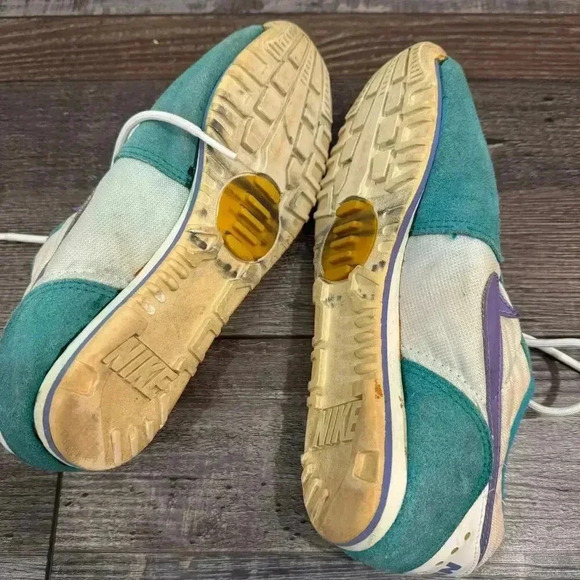 Vintage Nike 1970 Teal Purple Leather Women's Sneakers Size 6.5 KOREA Cycling - Picture 7 of 11